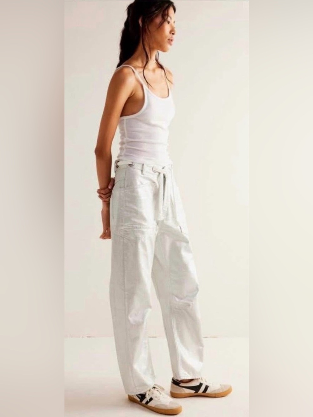 Free people metallic moxie barrel jeans
